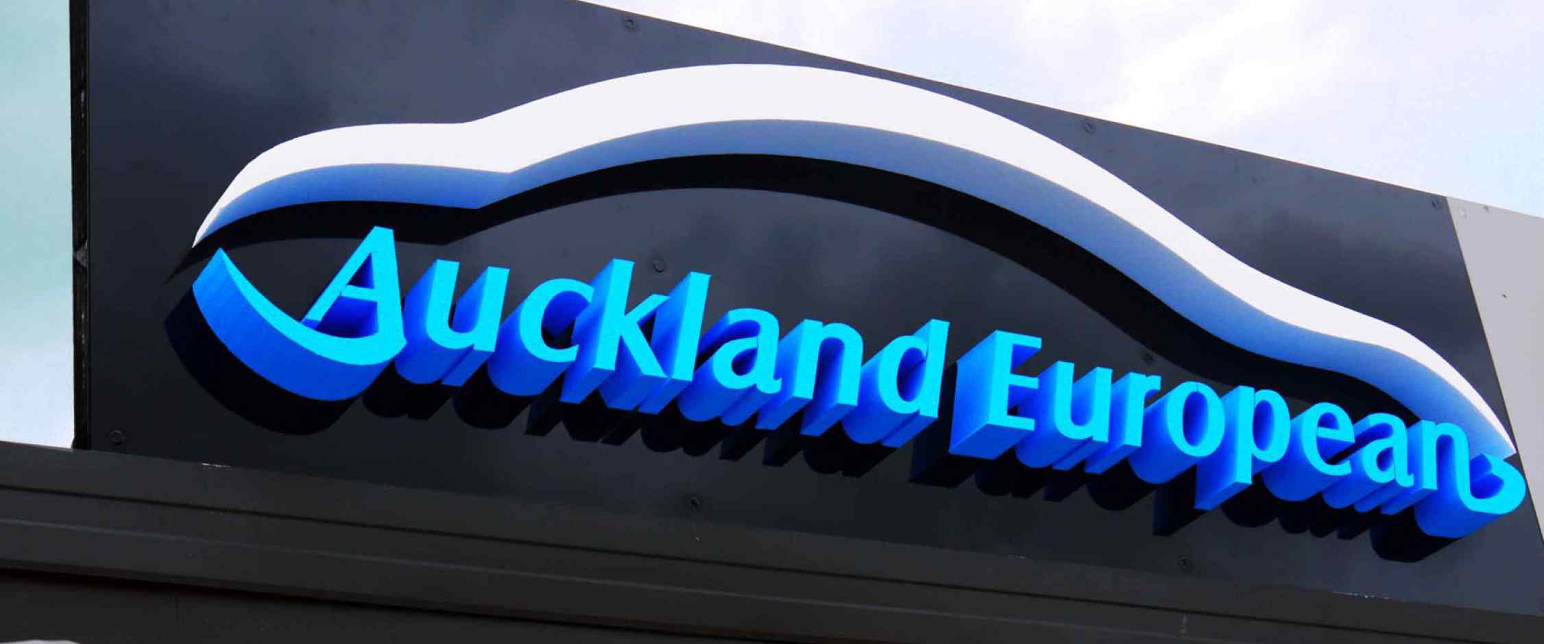 3D cutting, white & blue PVC, building signage, back sticker, finished polish