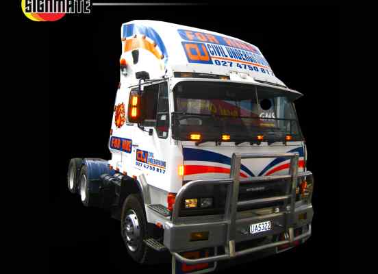 Mitsubishi truck commercial graphic, 3M vinyl cutting, wrapping, air release laminating