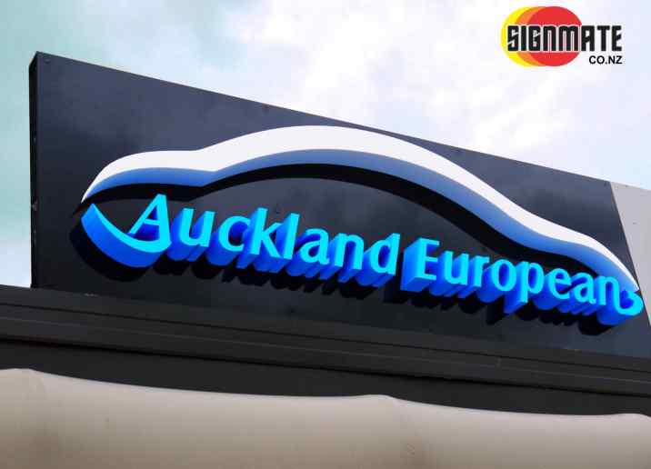 3D cutting, white & blue PVC, building signage, back sticker, finished polish